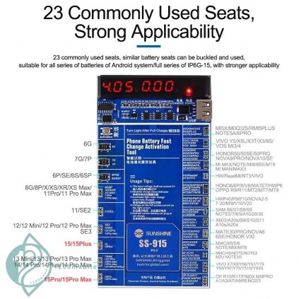 تستر باطری آیفون و اندروید سانشاین  Sunshine ss-915 v9
